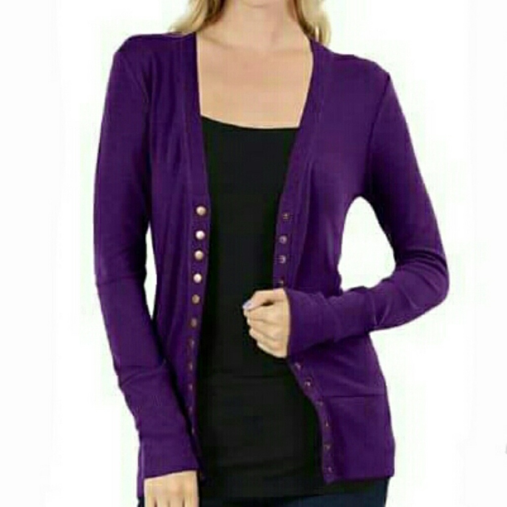 Cardigan button snap front Dark purple